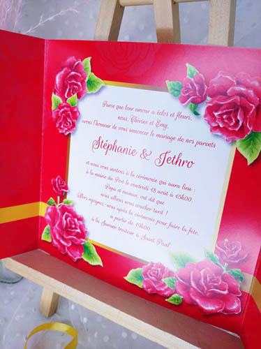 Faire-Part-Mariage-Floral-Rose-Chine-Rouge-Dore-Brest-Finistere
