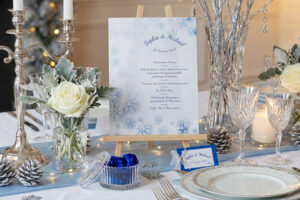 menu givré hiver bleu et argent flocon