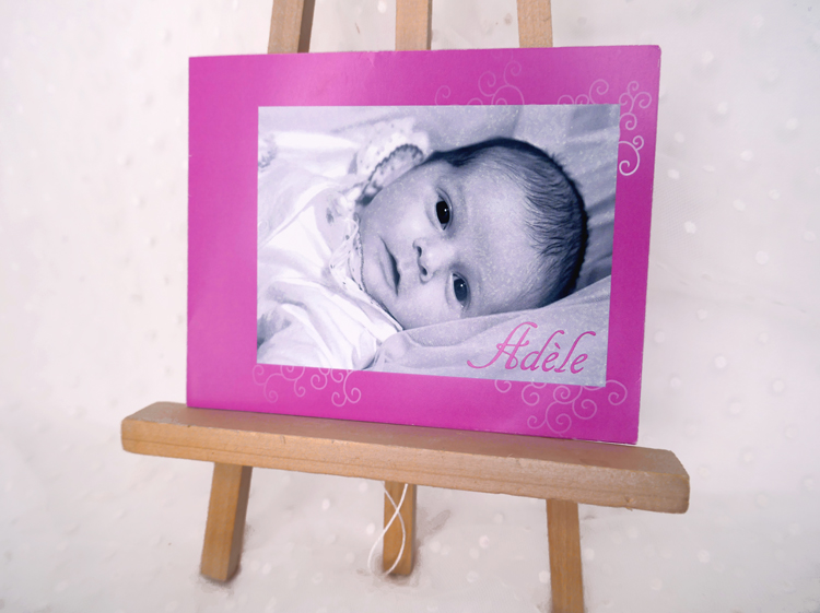 Faire-part de Naissance Brest Fille rose et blanc arabesque rectangle