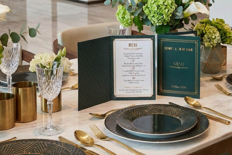 menu art deco vert et doré