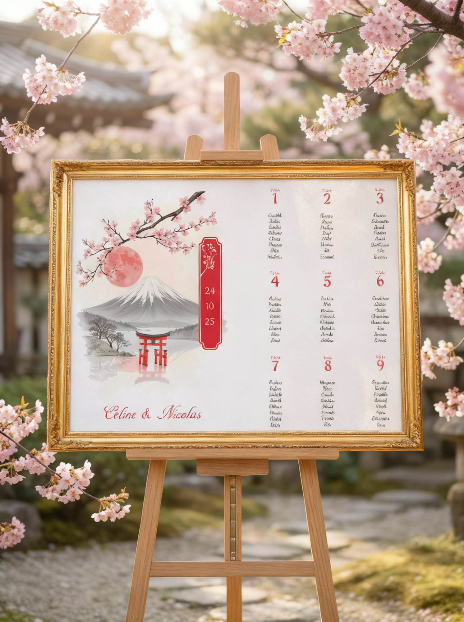 Plan de table Japon rouge et gris